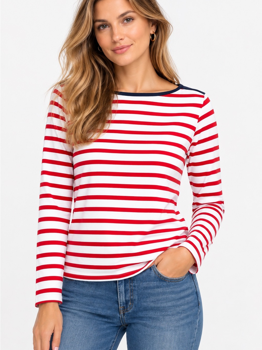 J.Crew Women’s Striped Long Sleeve Top Size S Red White Navy 100% Cotton NWT